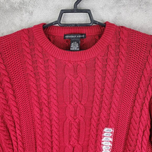 Mens Red Geoffrey Beene Pullover Cable Knit Sweater Crew Neck Long Sleeve Size L - Picture 4 of 10
